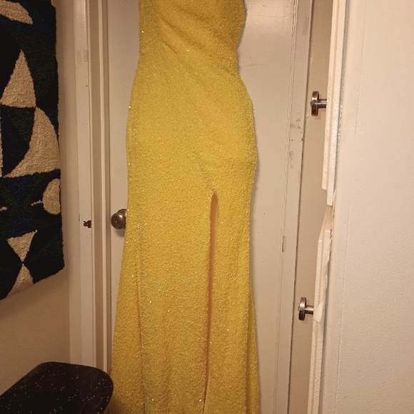 Sunflower Yellow Sequin One Shoulder Mermaid Gown - Picture 1 of 11